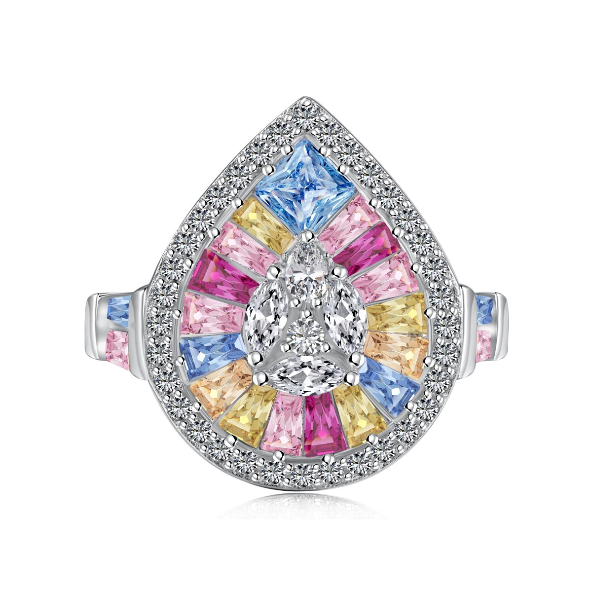 [Hesperis Jewelry]Elegant Colorful Water Drop Shape Banquet Ring