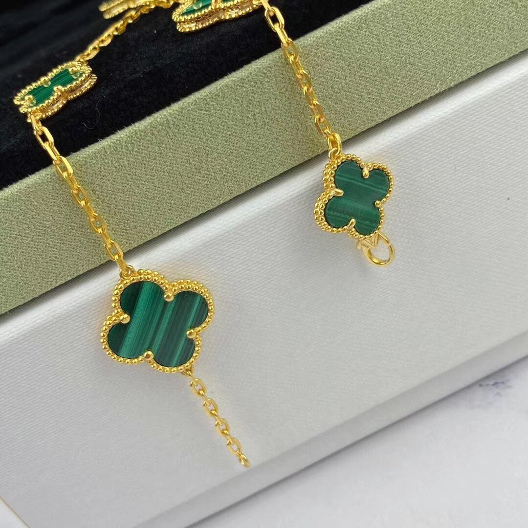 [⭐Hesperis Jewelry]MAGIC CLOVER MALACHITE GOLD BRACELET 5 MOTIFS