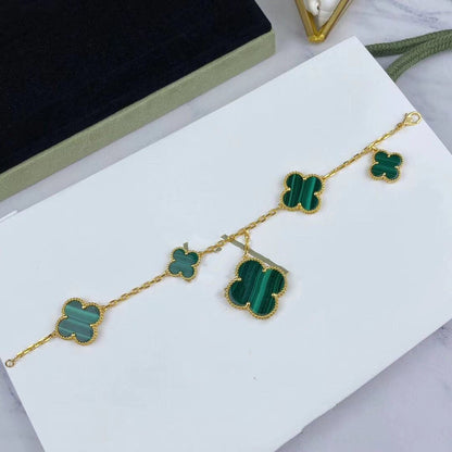 [⭐Hesperis Jewelry]MAGIC CLOVER MALACHITE GOLD BRACELET 5 MOTIFS