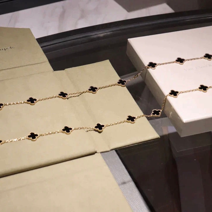 [⭐Hesperis Jewelry]CLOVER 20 MOTIFS ONYX NECKLACE