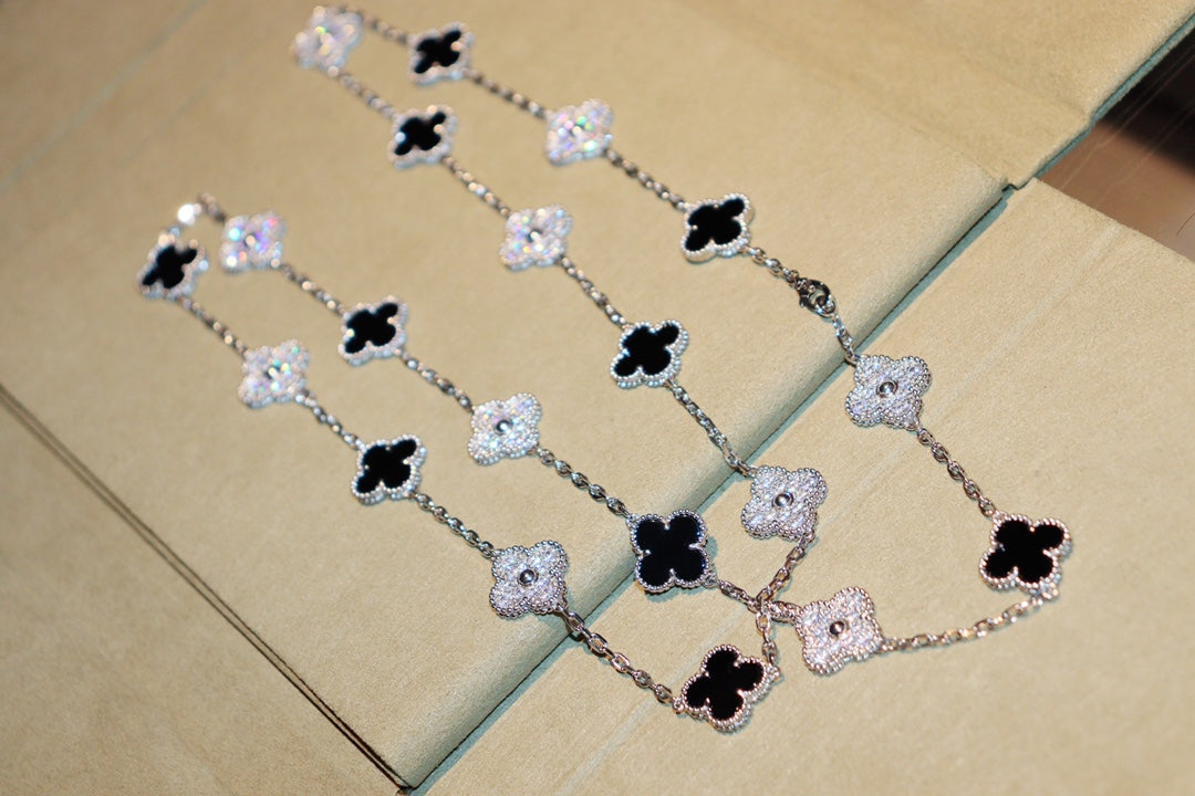 [⭐Hesperis Jewelry]CLOVER 20 MOTIFS ONYX DIAMOND SILVER