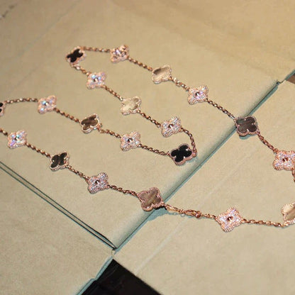 [⭐Hesperis Jewelry]CLOVER 20 MOTIFS DARK MOP DIAMOND  NECKLACE