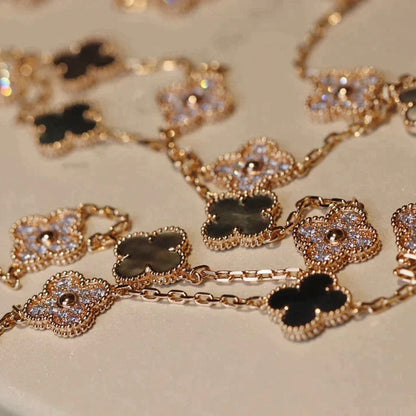 [⭐Hesperis Jewelry]CLOVER 20 MOTIFS DARK MOP DIAMOND  NECKLACE