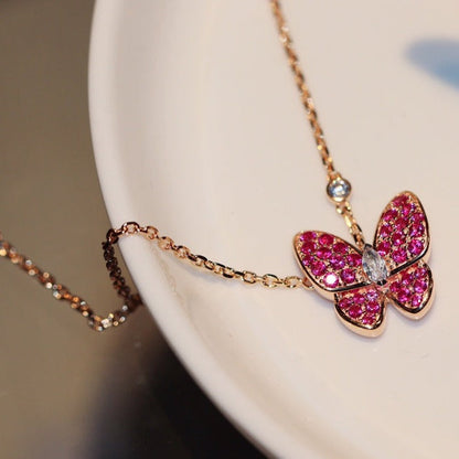 [⭐Hesperis Jewelry]BUTTERFLY RED DIAMOND ROSE GOLD NECKLACE