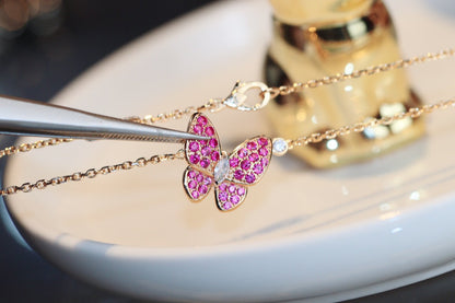[⭐Hesperis Jewelry]BUTTERFLY RED DIAMOND ROSE GOLD NECKLACE
