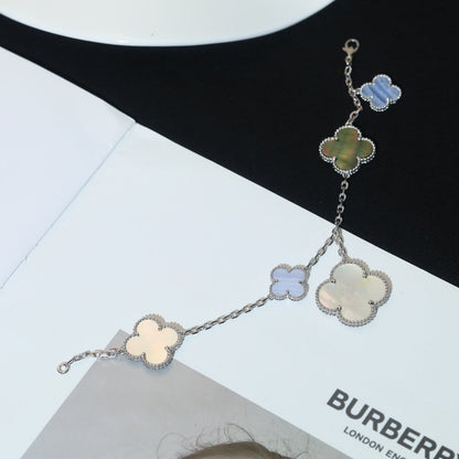 [⭐Hesperis Jewelry]CLOVER BRACELET 5 MOTIFS MOP CHALCEDONY SILVER