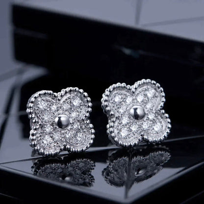 [⭐Hesperis Jewelry]CLOVER 1 MOTIFS DIAMOND STUD EARRINGS SILVER