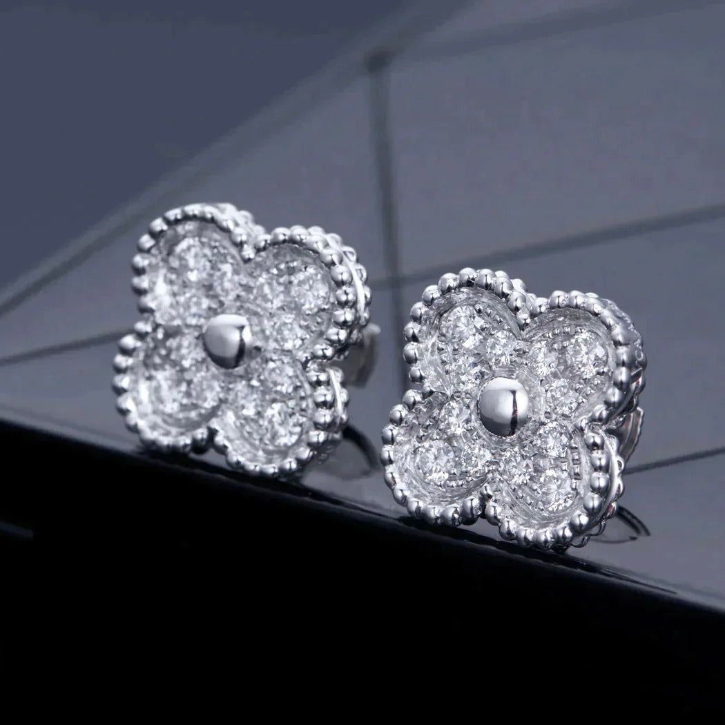 [⭐Hesperis Jewelry]CLOVER 1 MOTIFS DIAMOND STUD EARRINGS SILVER