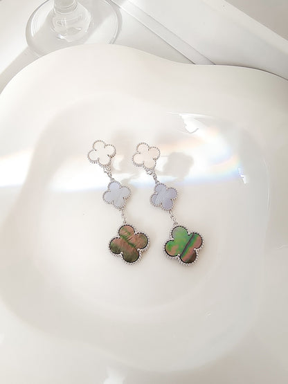[⭐Hesperis Jewelry]CLOVER 3 MOTIFS CHALCEDONY DARK MOP SILVER EARRINGS