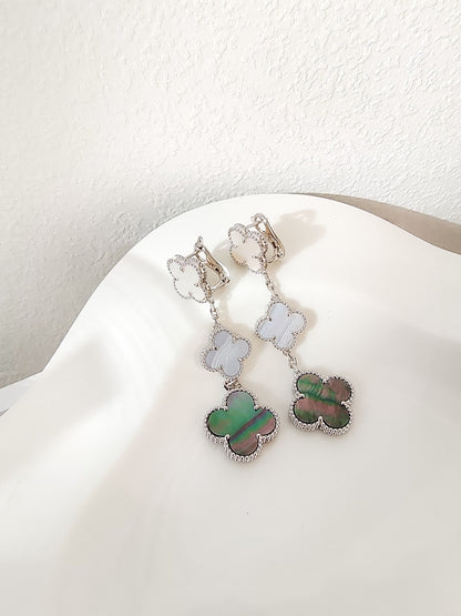 [⭐Hesperis Jewelry]CLOVER 3 MOTIFS CHALCEDONY DARK MOP SILVER EARRINGS