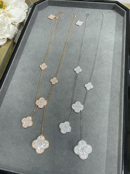 [⭐Hesperis Jewelry]CLOVER 6 MOTIF DIAMOND PAVED NECKLACE