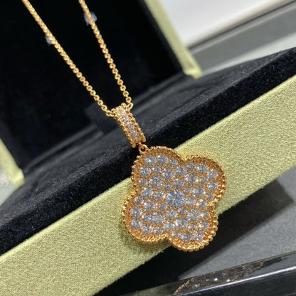 [⭐Hesperis Jewelry]CLOVER 25MM LARGE PEDANT DIAMOND PAVED LONG NECKLACE