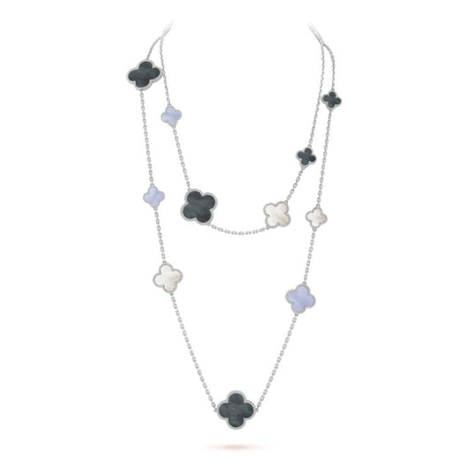 [⭐Hesperis Jewelry]CLOVER 16 MOTIF CHALCEDONY MOP SILVER NECKLACE