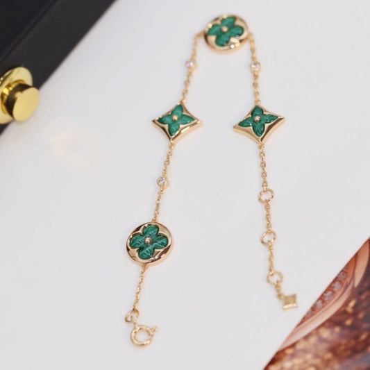 [⭐Hesperis Jewelry]STAR AND SUN 4 MOTIF PINK GOLD MALACHITE BRACELET