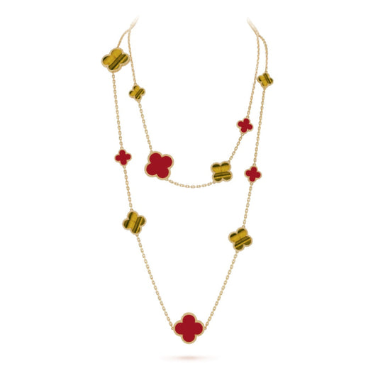 [⭐Hesperis Jewelry]CLOVER 16 MOTIF CARNELIAN TIGER EYE ROSE GOLD NECKLACE