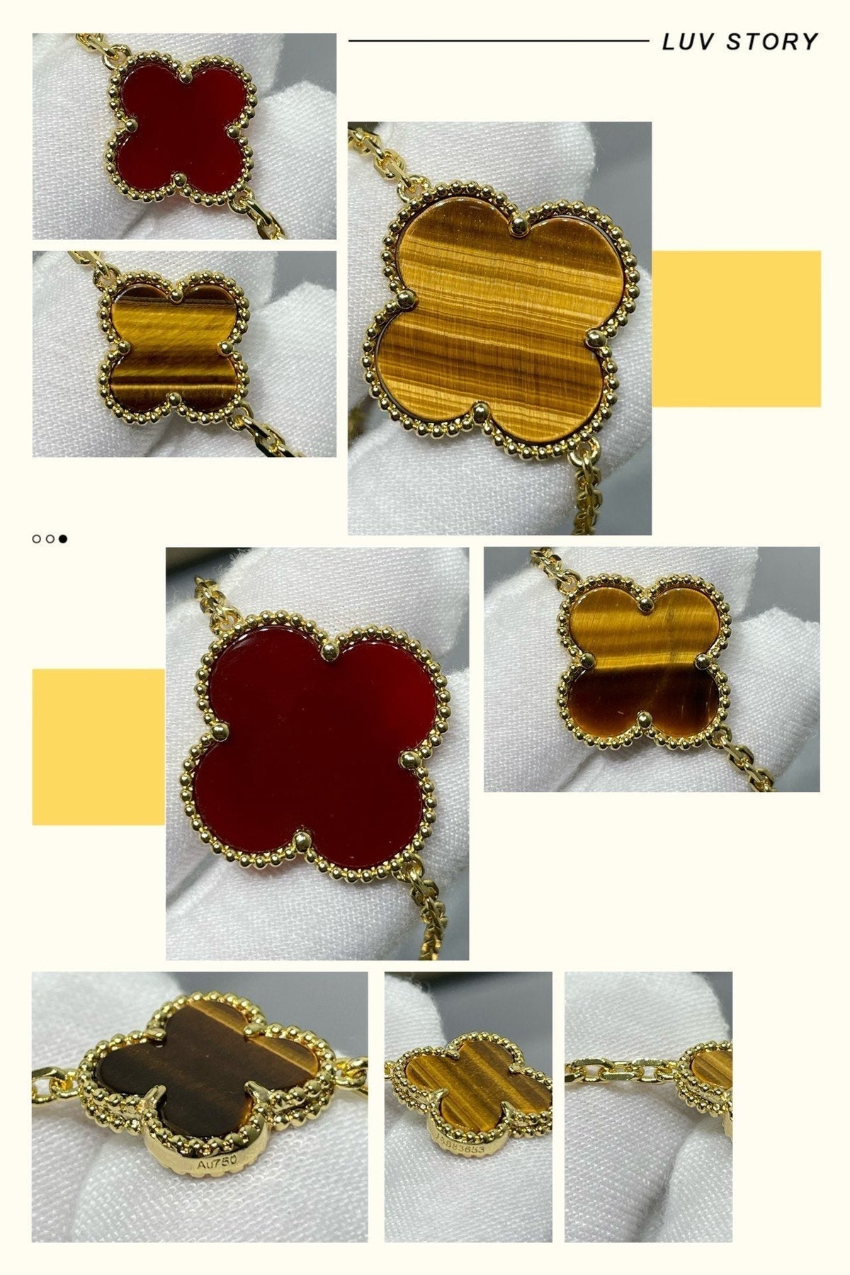 [⭐Hesperis Jewelry]CLOVER 16 MOTIF CARNELIAN TIGER EYE ROSE GOLD NECKLACE