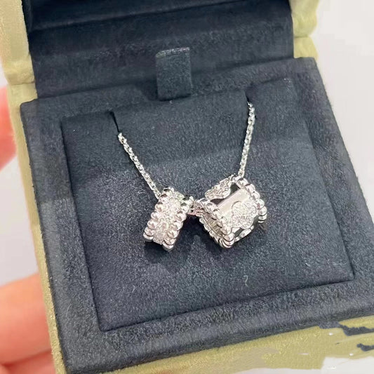 [⭐Hesperis Jewelry]PERLEE DOUBLE PENDANT SILVER DIAMOND NECKLACE