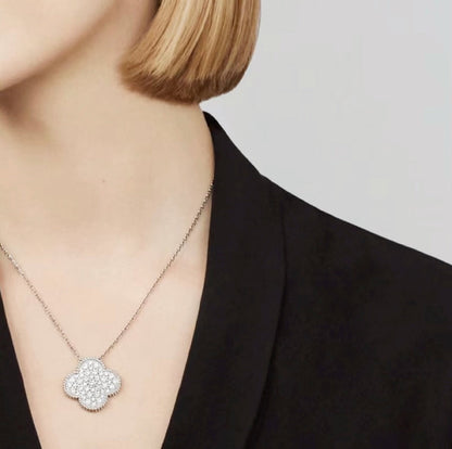 [⭐Hesperis Jewelry]CLOVER 25MM LARGE PENDANT DIAMOND PAVED SILVER NECKLACE