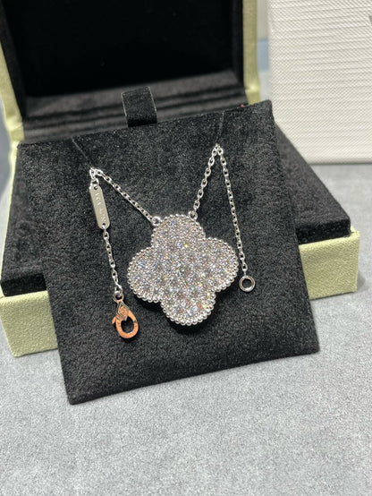 [⭐Hesperis Jewelry]CLOVER 25MM LARGE PENDANT DIAMOND PAVED SILVER NECKLACE