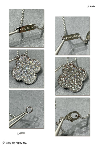[⭐Hesperis Jewelry]CLOVER 25MM LARGE PENDANT DIAMOND PAVED SILVER NECKLACE