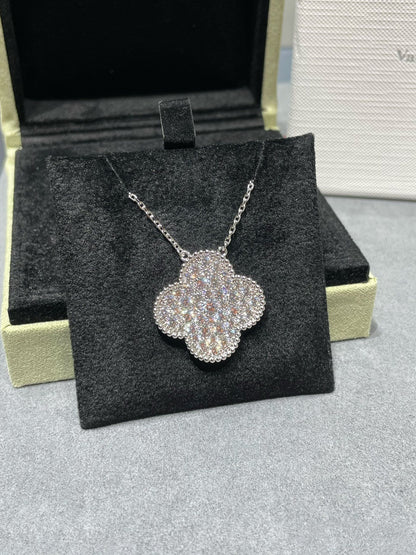 [⭐Hesperis Jewelry]CLOVER 25MM LARGE PENDANT DIAMOND PAVED SILVER NECKLACE