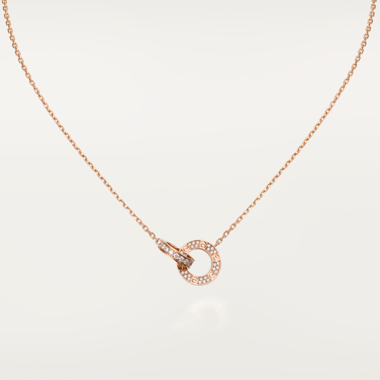 [⭐Hesperis Jewelry]LOVE 7.6MM NECKLACE ROSE GOLD AND SILVER  FULL DIAMOND