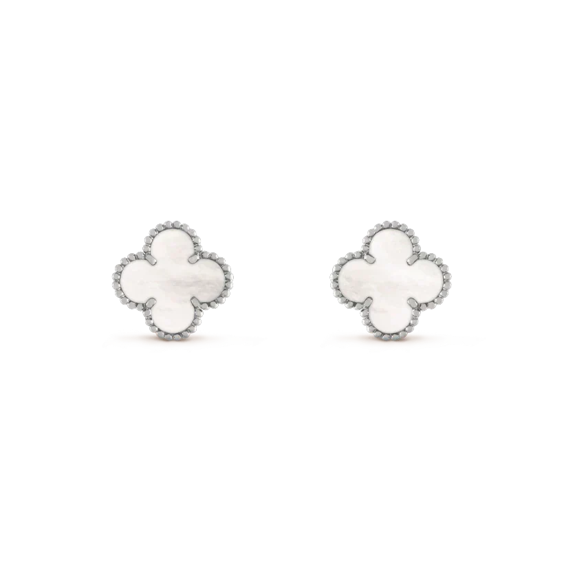[⭐Hesperis Jewelry]CLOVER MEDIUM 1 MOTIFS  WHITE MOP EARRINGS SILVER