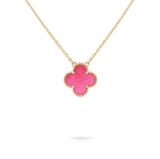 [⭐Hesperis Jewelry] NEW CLOVER 15MM PINK ENAMEL NECKLACE