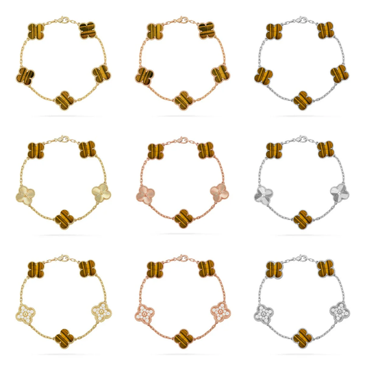 [⭐Hesperis Jewelry] CLOVER 5 MOTIFS TIGER EYE BRACELET COLLECTION