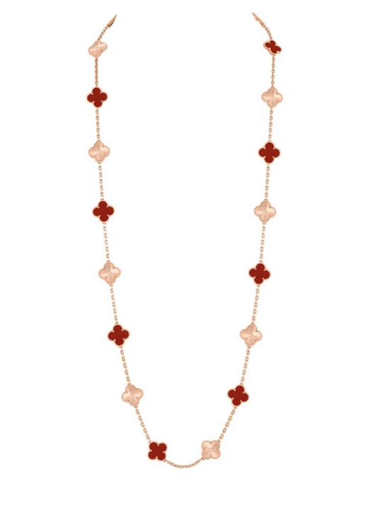 [⭐Hesperis Jewelry]CLOVER 20 MOTIFS LASER CARNELIAN NECKLACE