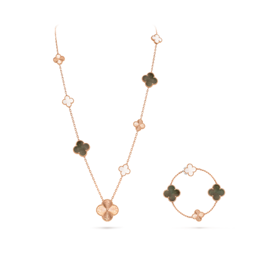 [⭐Hesperis Jewelry]DETACHABLE CLOVER 15(11+4) FLOWER SILVER NECKLACE SET