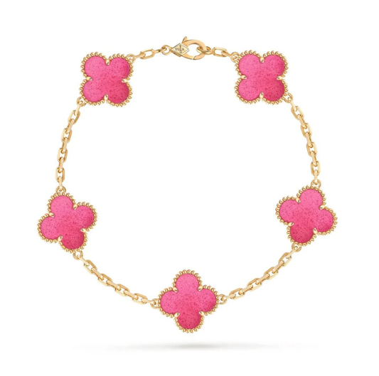 [⭐Hesperis Jewelry]NEW CLOVER 5 MOTIFS PINK ENAMEL BRACELET