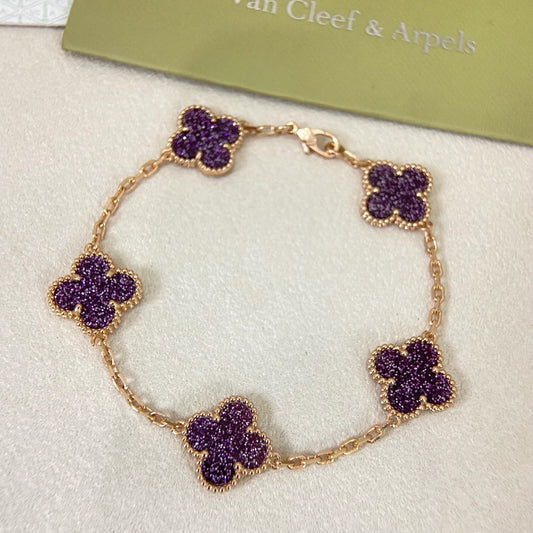 [⭐Hesperis Jewelry]NEW PURPLE SAND-GOLD FOUR-LEAF CLOVER 5-FLOWER BRACELET