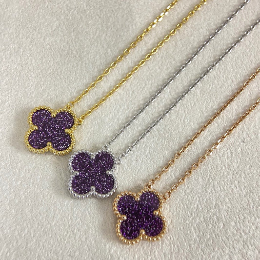 [⭐Hesperis Jewelry]NEW 15MM PURPLE SAND-GOLD FOUR-LEAF CLOVER NECKLACE