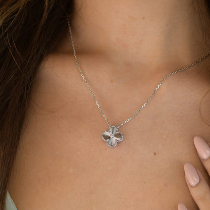 [⭐Hesperis Jewelry]CLOVER  15MM DIAMOND LASER NECKLACE SILVER
