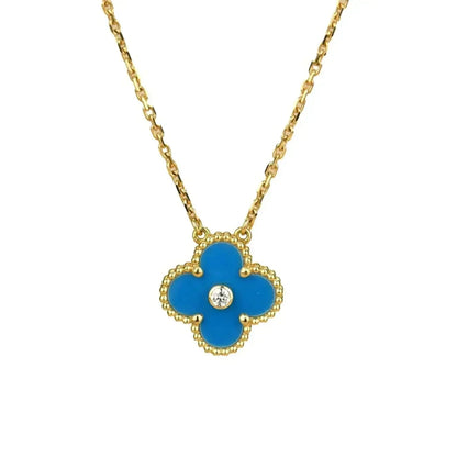 [⭐Hesperis Jewelry]CLOVER 15MM DIAMOND AND BLUE AGATE NECKLACE
