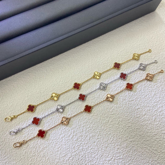 [⭐Hesperis Jewelry]CLOVER 6 MOTIF RED AGATE LASER BRACELET