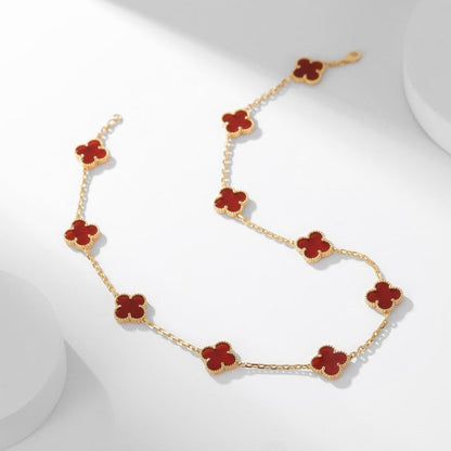 [⭐Hesperis Jewelry]CLOVER 10 MOTIFS CARNELIAN NECKLACE