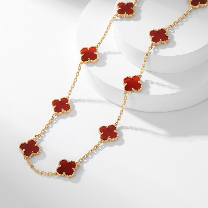 [⭐Hesperis Jewelry]CLOVER 10 MOTIFS CARNELIAN NECKLACE
