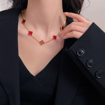 [⭐Hesperis Jewelry]CLOVER 10 MOTIFS CARNELIAN NECKLACE