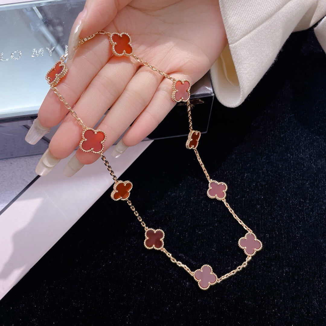 [⭐Hesperis Jewelry]CLOVER 10 MOTIFS CARNELIAN NECKLACE
