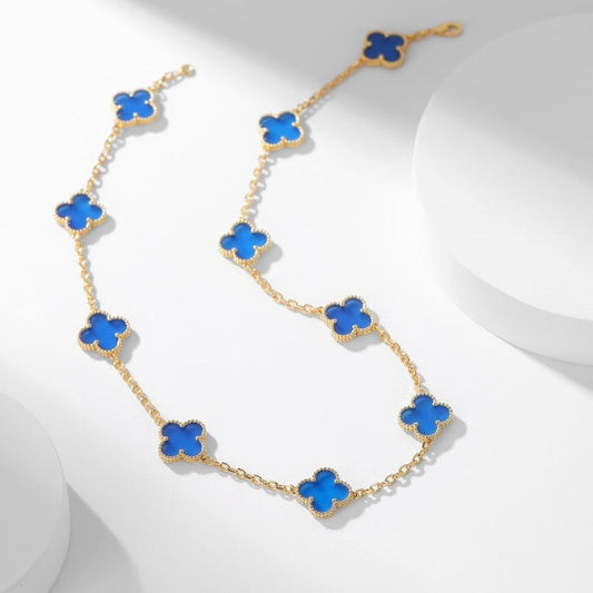 [⭐Hesperis Jewelry]CLOVER 10 MOTIFS BLUE AGATE NECKLACE