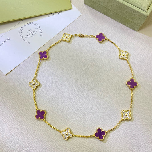 [⭐Hesperis Jewelry Jewelry]CLOVER 10 MOTIFS  PURPLE VIOLET DIAMOND NECKLACE