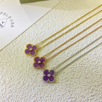 [⭐Hesperis Jewelry Jewelry]CLOVER 15MM DIAMOND  PURPLE VIOLET NECKLACE