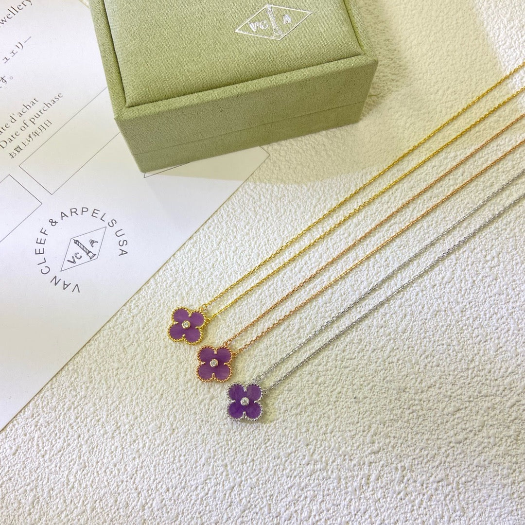 [⭐Hesperis Jewelry Jewelry]CLOVER 15MM DIAMOND  PURPLE VIOLET NECKLACE