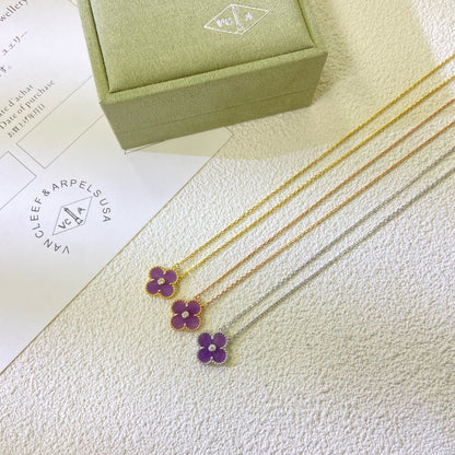 [⭐Hesperis Jewelry Jewelry]CLOVER 15MM DIAMOND  PURPLE VIOLET NECKLACE