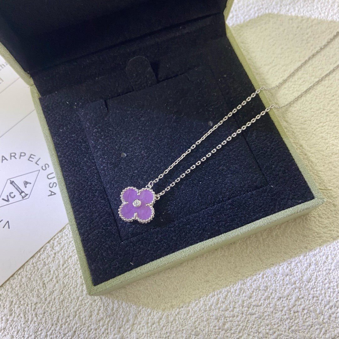[⭐Hesperis Jewelry Jewelry]CLOVER 15MM DIAMOND  PURPLE VIOLET NECKLACE