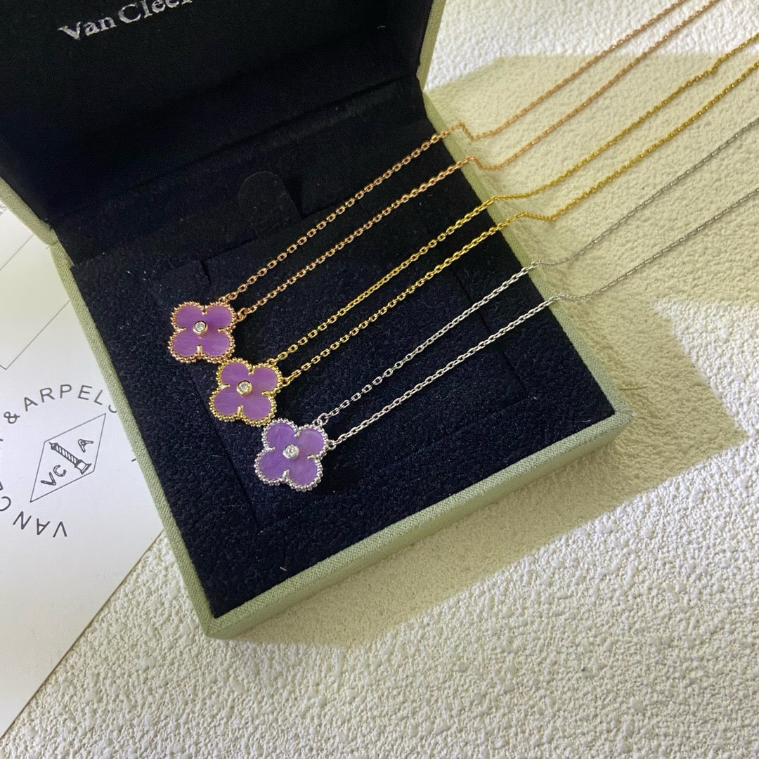 [⭐Hesperis Jewelry Jewelry]CLOVER 15MM DIAMOND  PURPLE VIOLET NECKLACE
