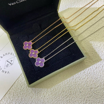 [⭐Hesperis Jewelry Jewelry]CLOVER 15MM DIAMOND  PURPLE VIOLET NECKLACE