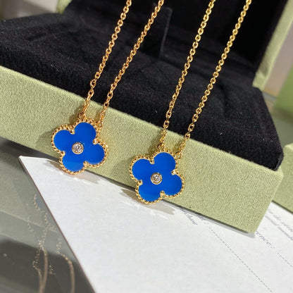 [⭐Hesperis Jewelry]CLOVER 15MM DIAMOND AND BLUE AGATE NECKLACE